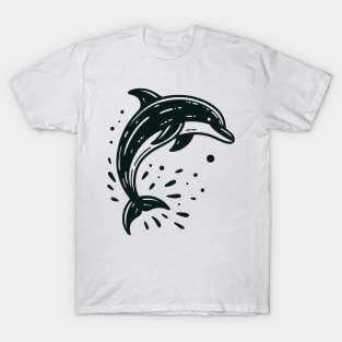 Stick Figure of a Dolphin in Black Ink T-Shirt